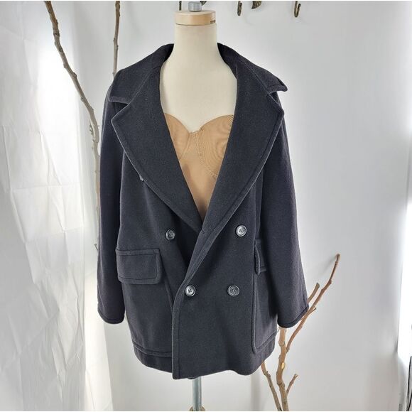 Max mara black 100% virgin wool pea coat - Picture 1 of 16